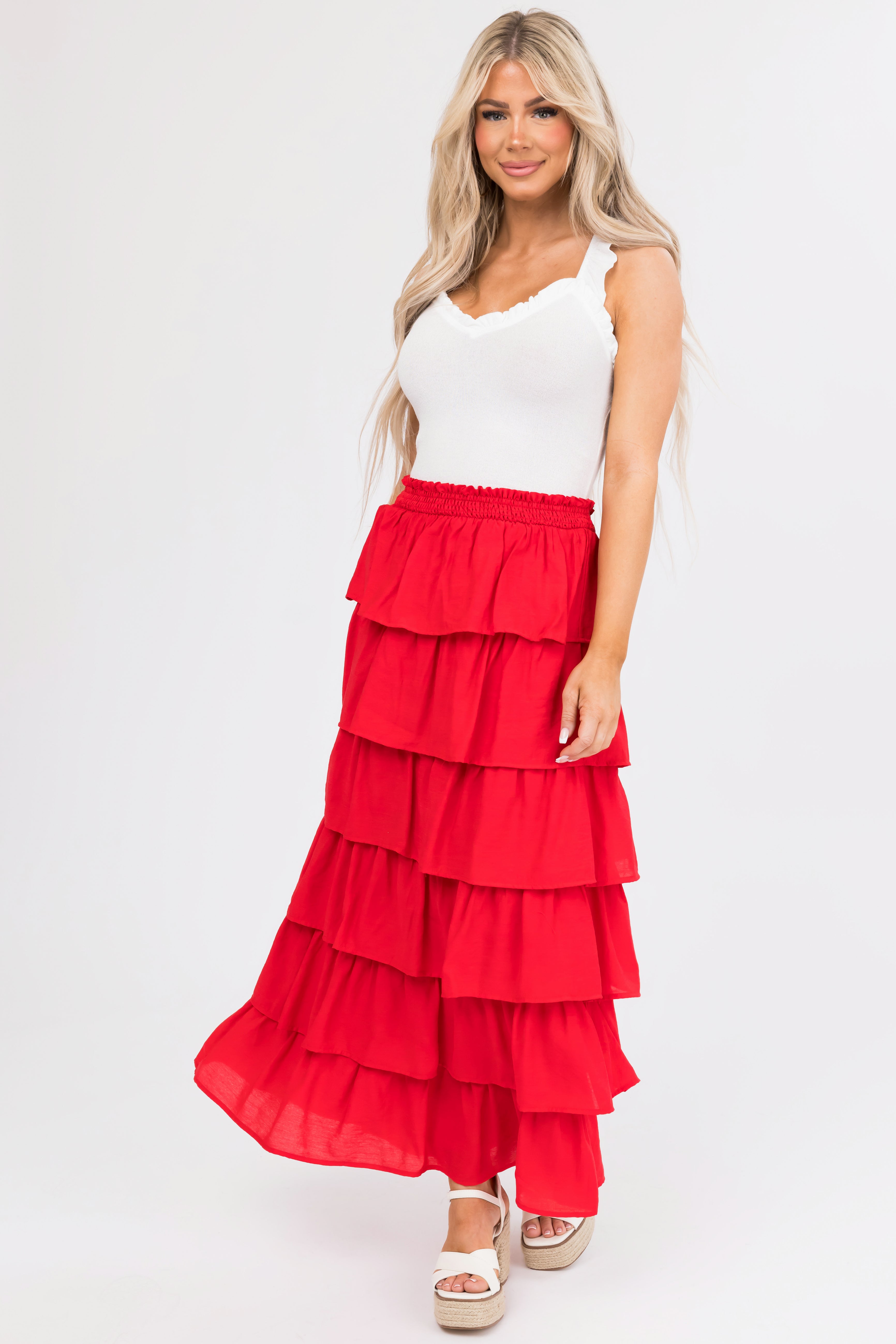 Scarlet Ruffle Convertible Maxi Skirt Midi Dress