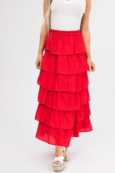 Scarlet Ruffle Convertible Maxi Skirt Midi Dress