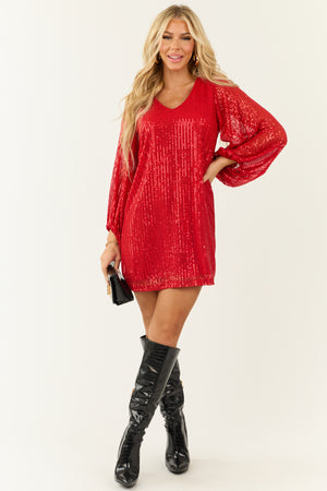 Scarlet Sequin V Neck 3/4 Sleeve Mini Dress