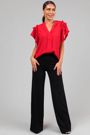 Scarlet Short Ruffle Sleeve V Neck Blouse