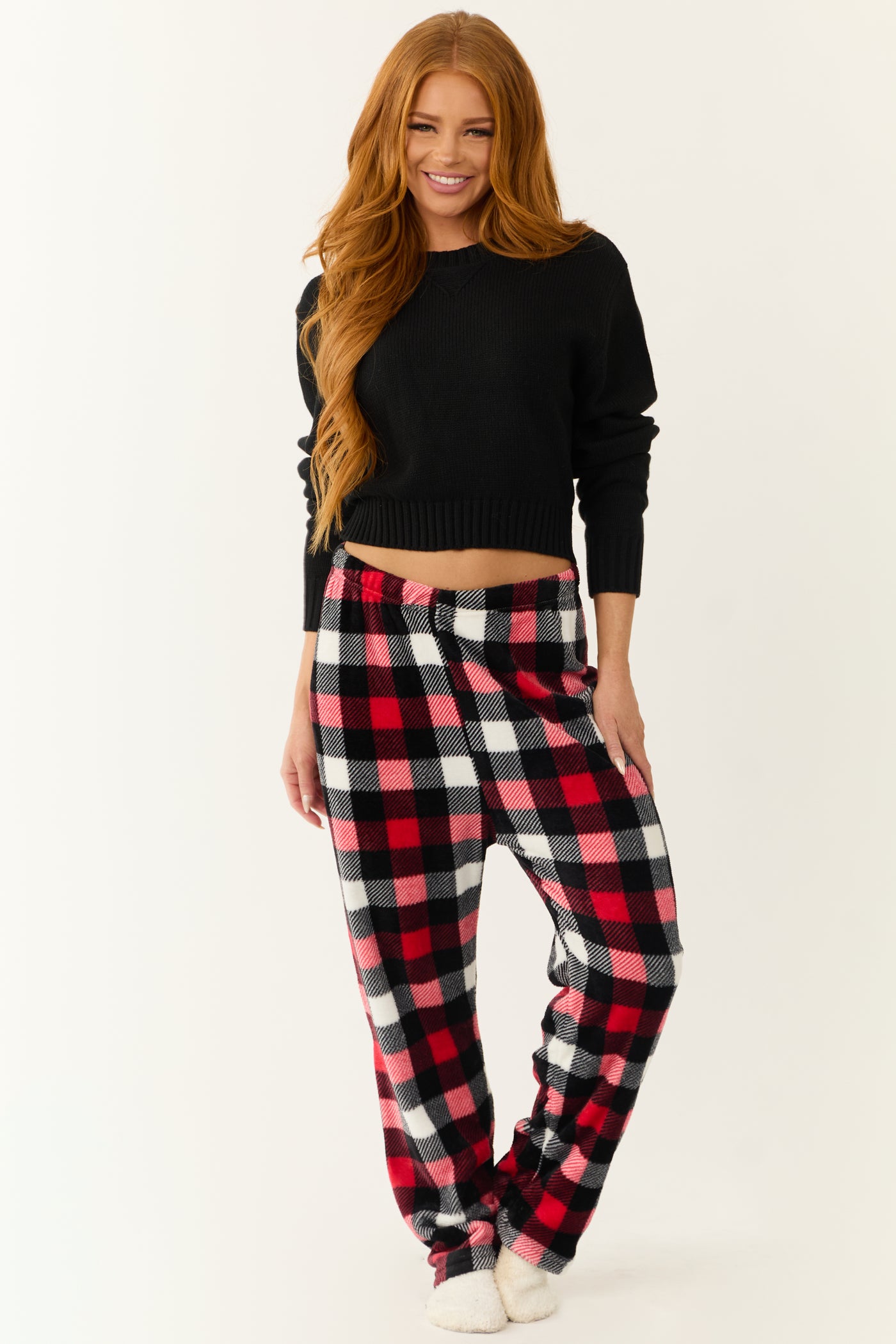 Scarlet and Black Buffalo Plaid Fleece Pajama Pants