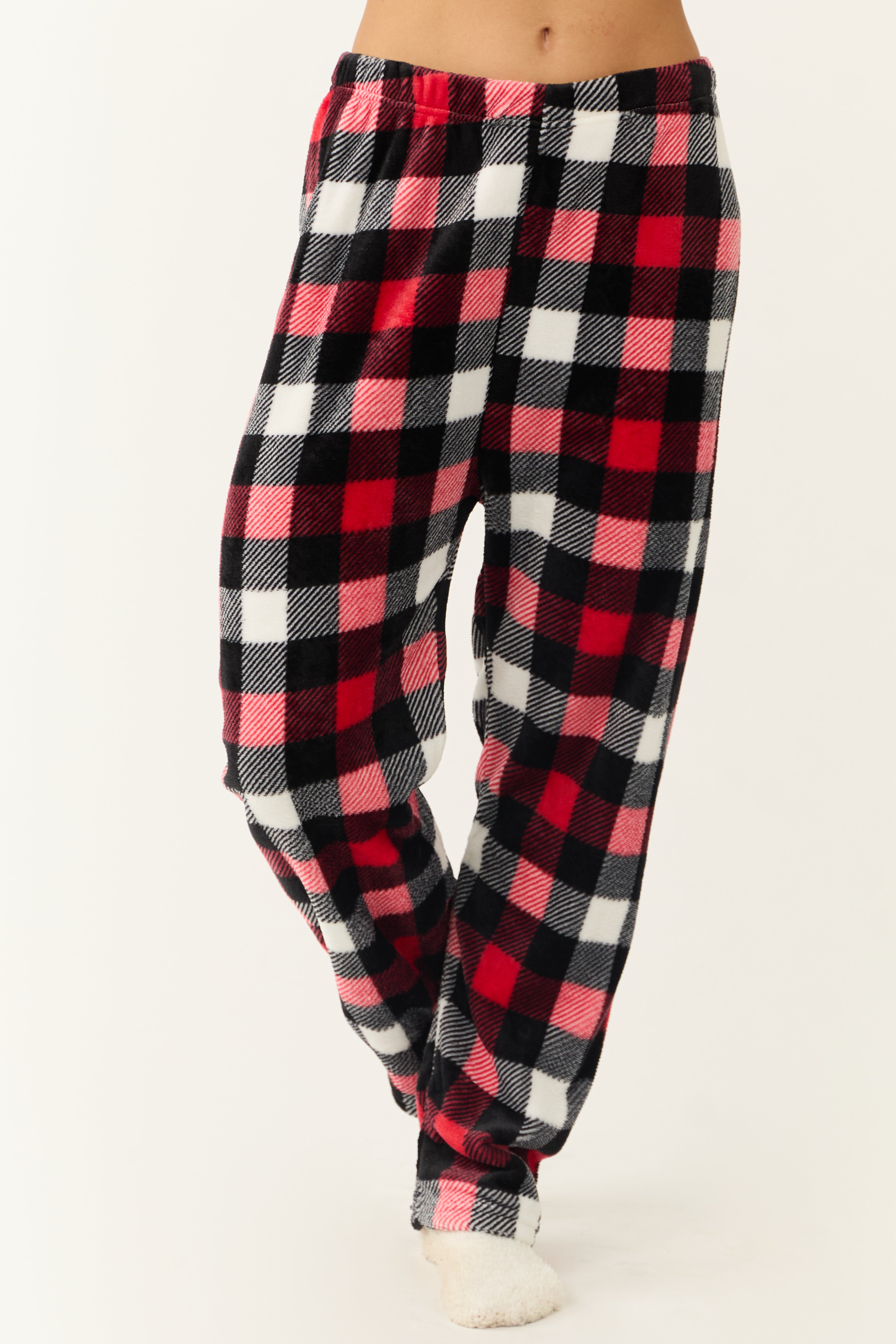 Scarlet and Black Buffalo Plaid Fleece Pajama Pants