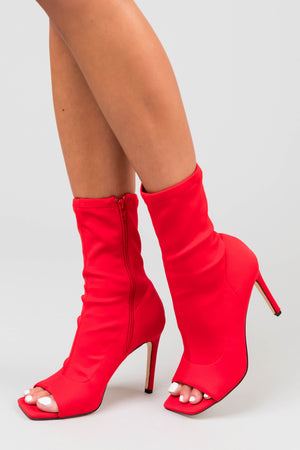 Scarlet Open Toe Stretchy Knit Stiletto Booties