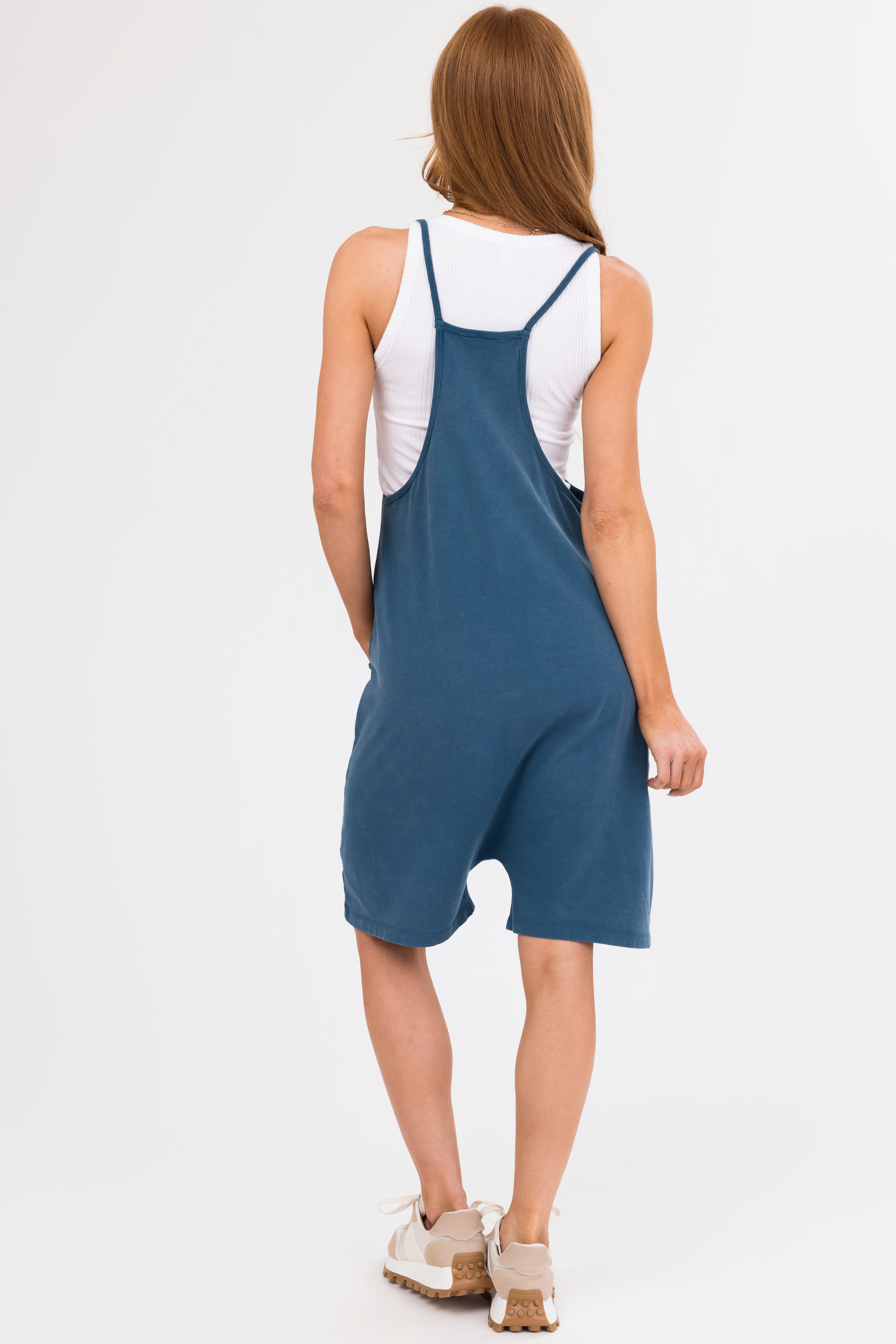 Sea Blue Mineral Wash Sleeveless Loose Fit Romper