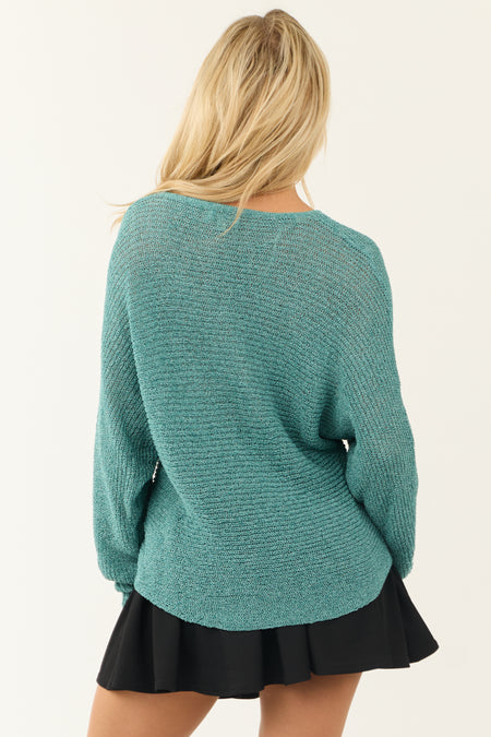 Sea Blue Textured Twist Front Knit Top