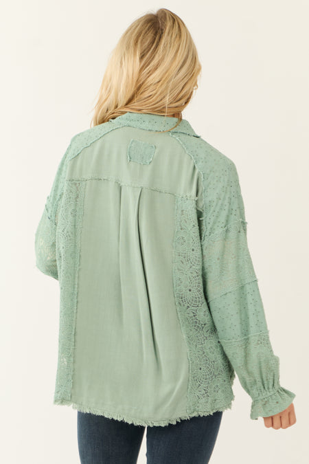 Seafoam Linen Button Down Long Sleeve Shacket