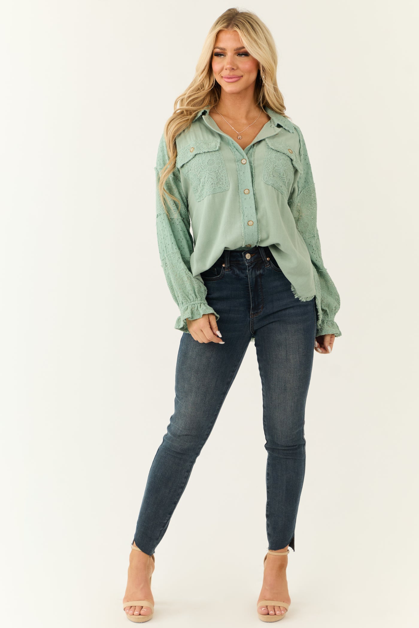 Seafoam Linen Button Down Long Sleeve Shacket