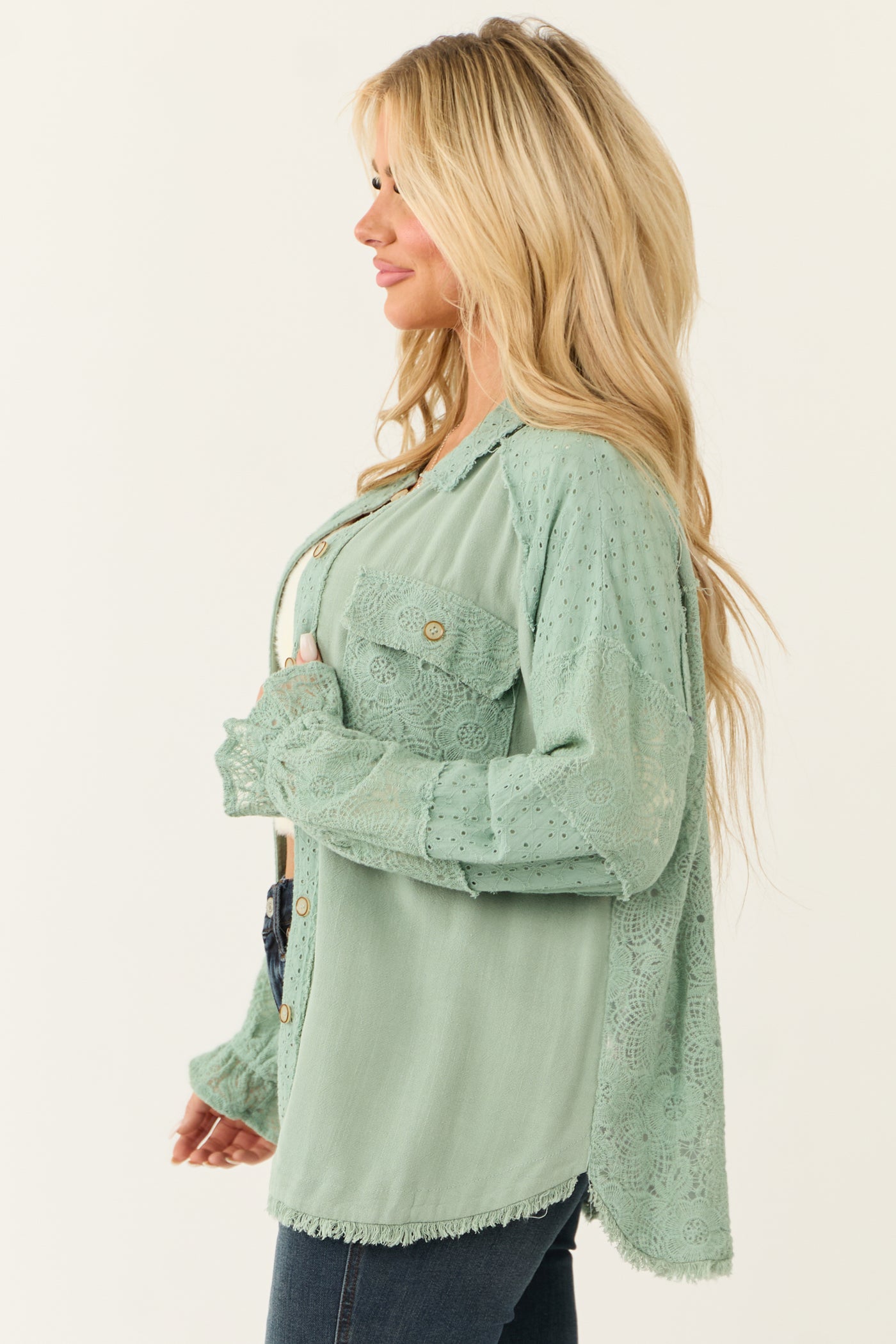 Seafoam Linen Button Down Long Sleeve Shacket