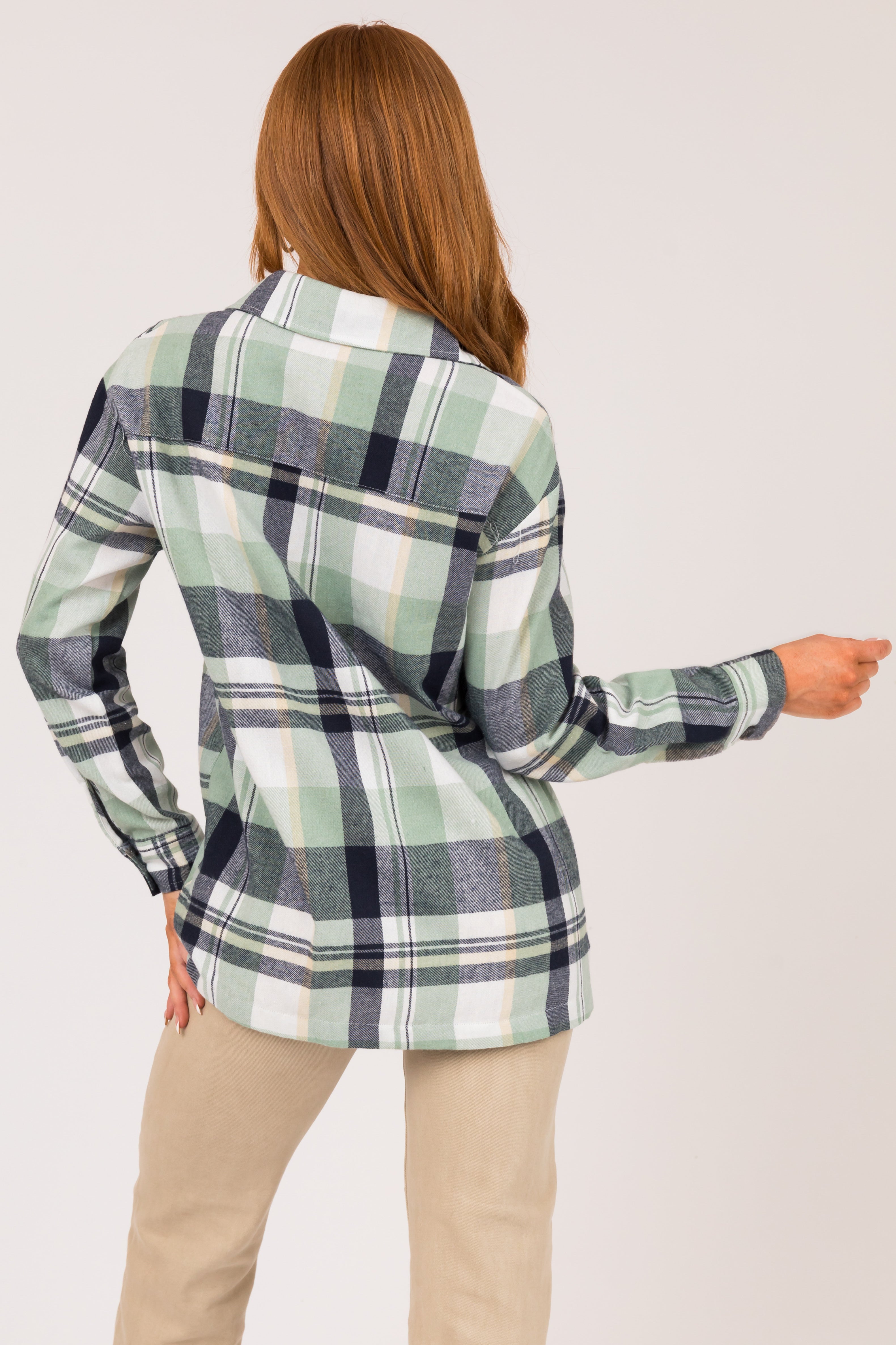 Seafoam Plaid Button Up Long Sleeve Top