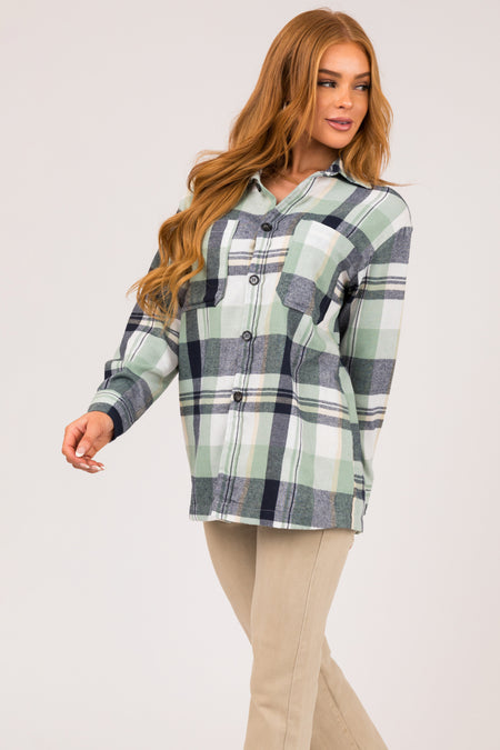 Seafoam Plaid Button Up Long Sleeve Top