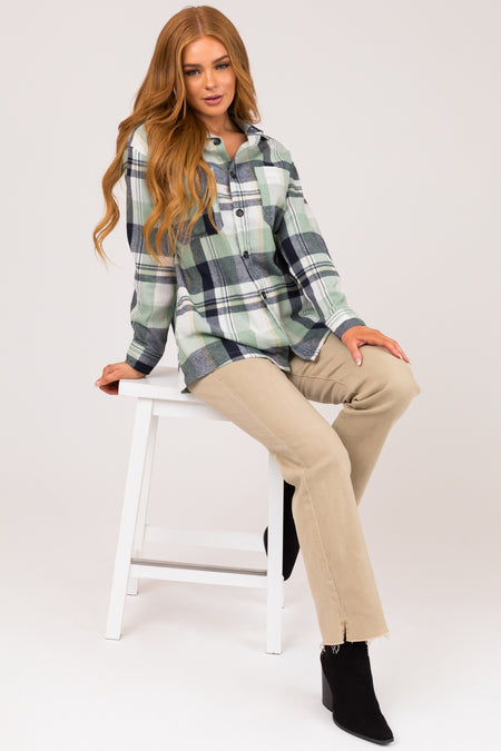 Seafoam Plaid Button Up Long Sleeve Top