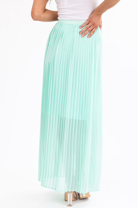 Seafoam Pleated Chiffon Elastic Waist Maxi Skirt