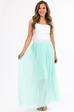 Seafoam Pleated Chiffon Elastic Waist Maxi Skirt