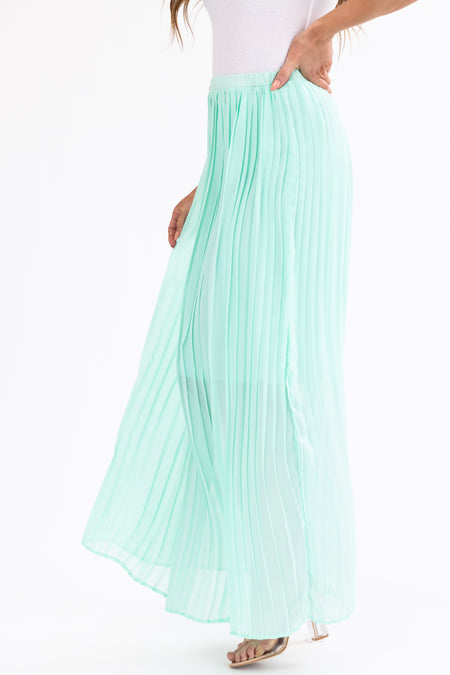 Seafoam Pleated Chiffon Elastic Waist Maxi Skirt