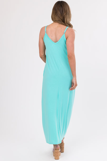 Seafoam Sleeveless Knit Maxi Dress with Pockets