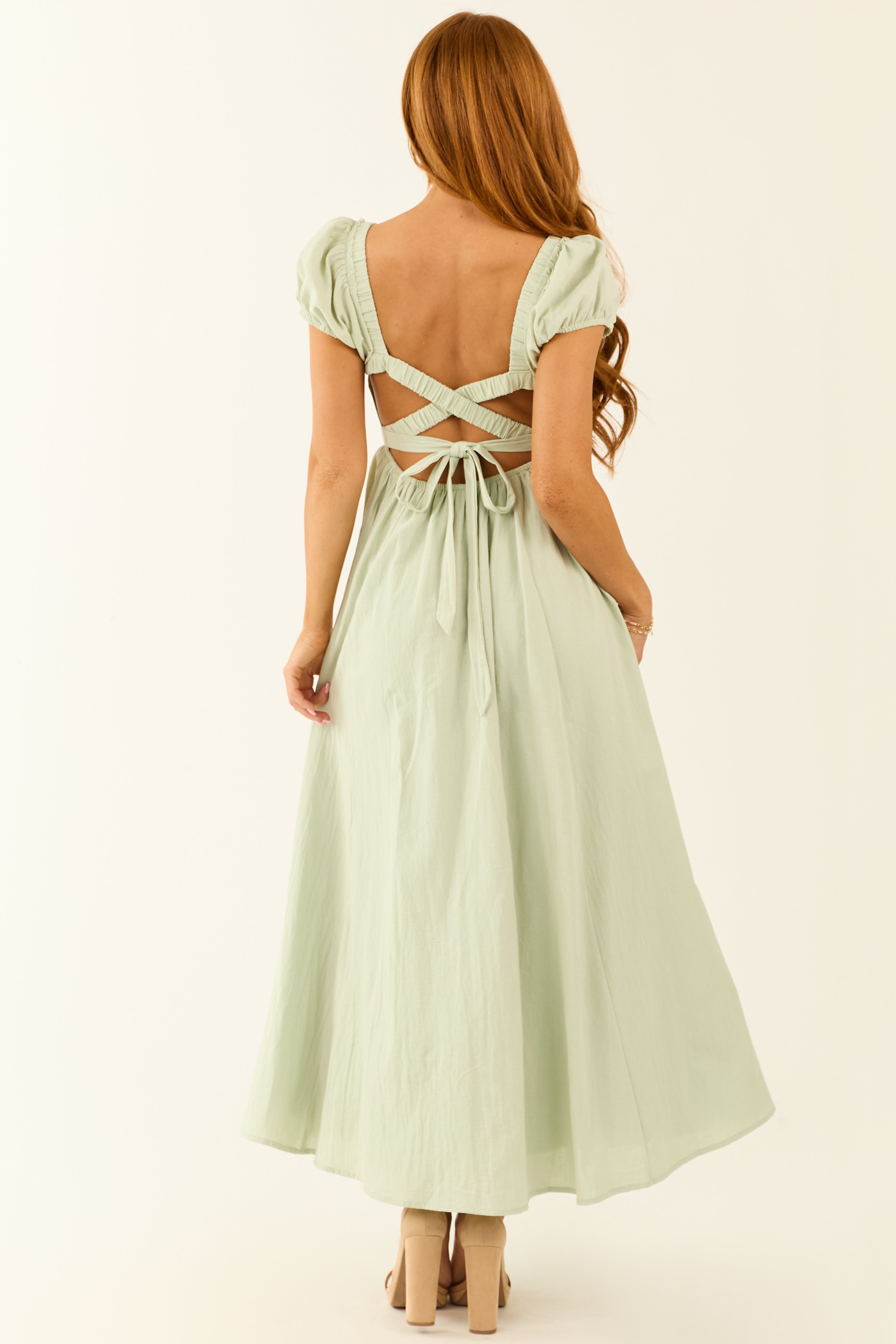 Seafoam Square Neck Criss Cross Back Maxi Dress