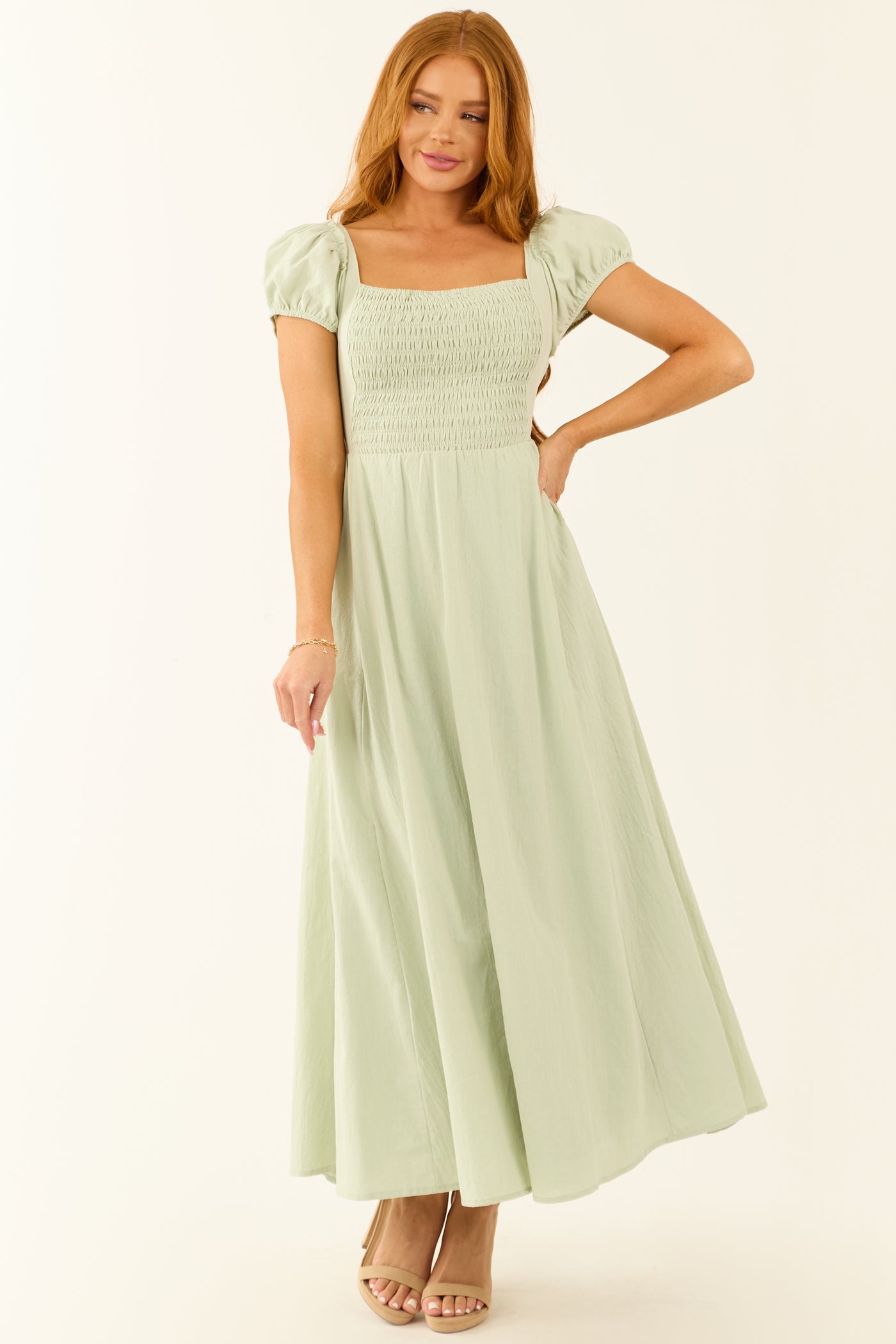 Seafoam Square Neck Criss Cross Back Maxi Dress