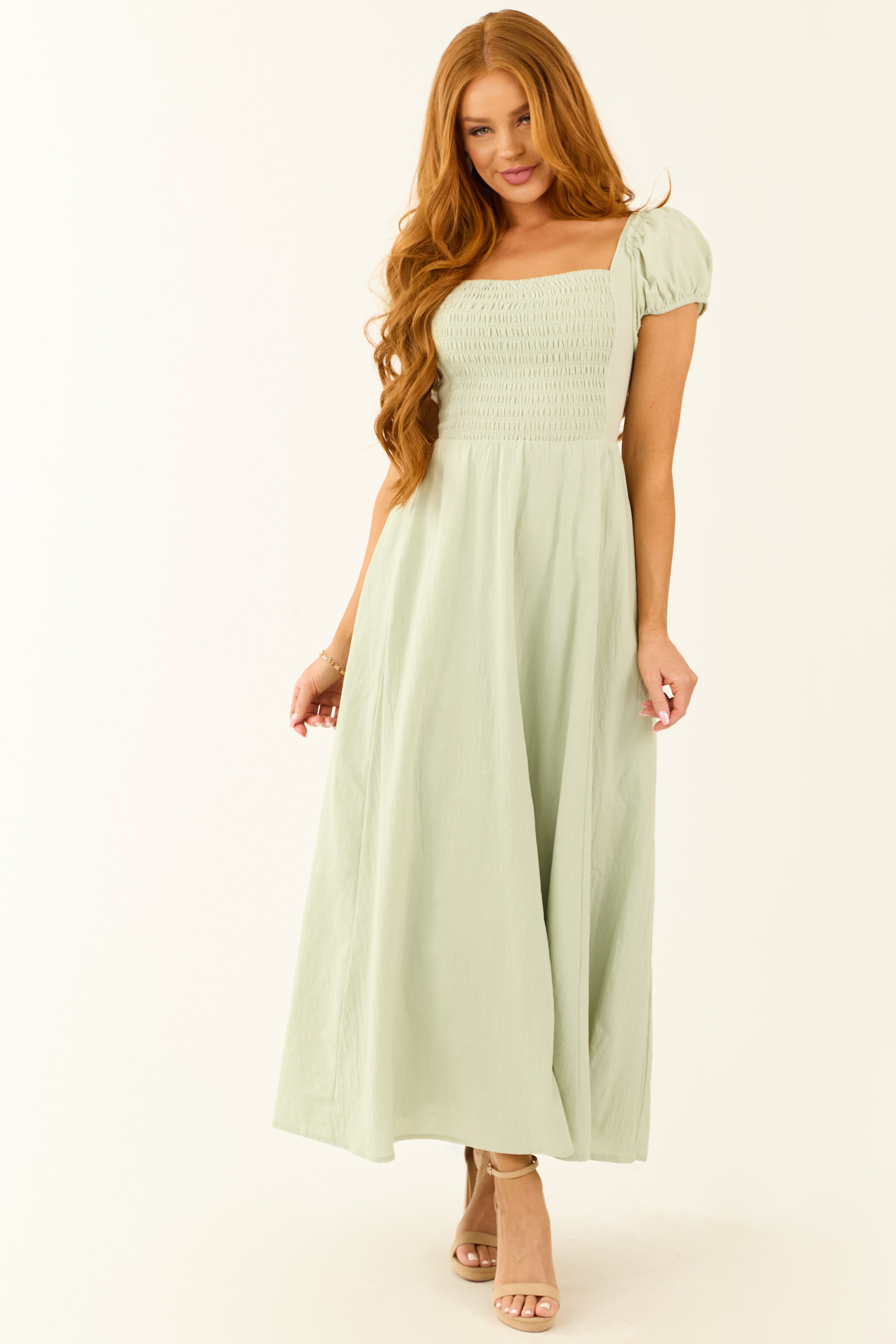 Seafoam Square Neck Criss Cross Back Maxi Dress