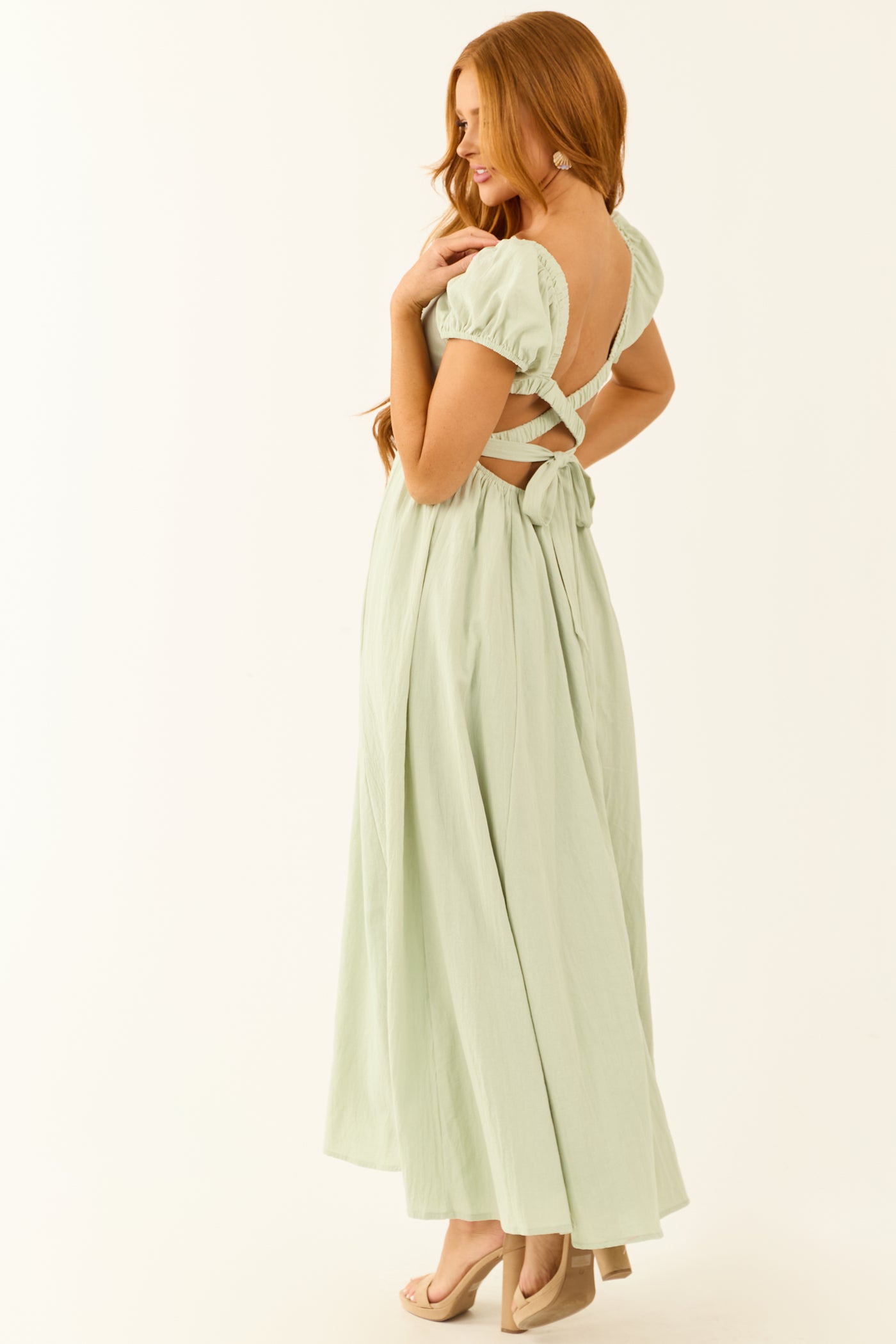 Seafoam Square Neck Criss Cross Back Maxi Dress