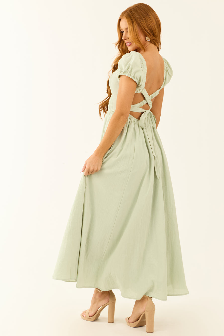 Seafoam Square Neck Criss Cross Back Maxi Dress