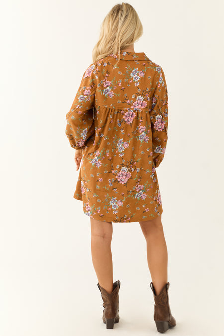 Sedona Floral Print Corduroy Collared Mini Dress