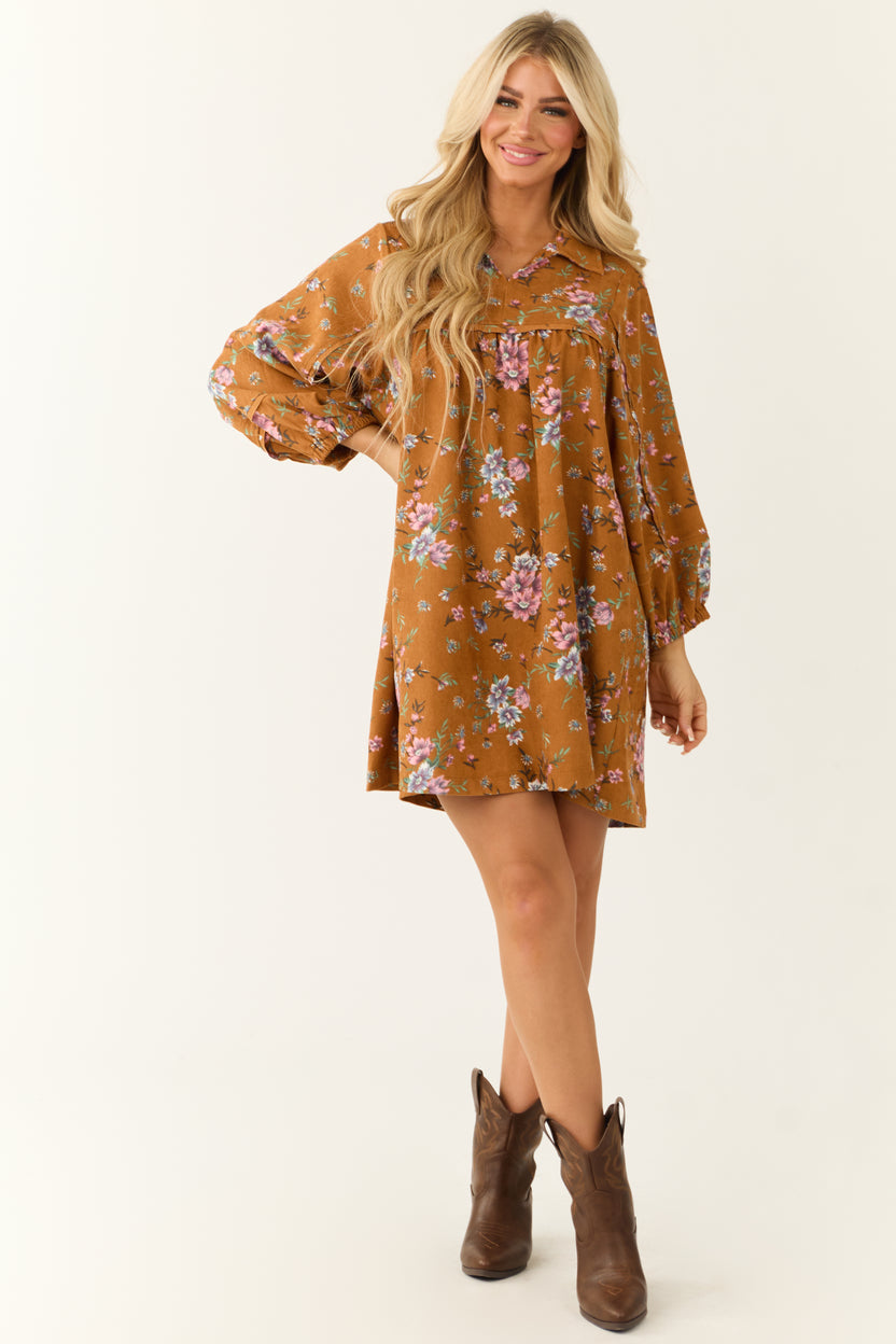 Sedona Floral Print Corduroy Collared Mini Dress