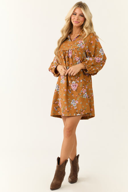 Sedona Floral Print Corduroy Collared Mini Dress