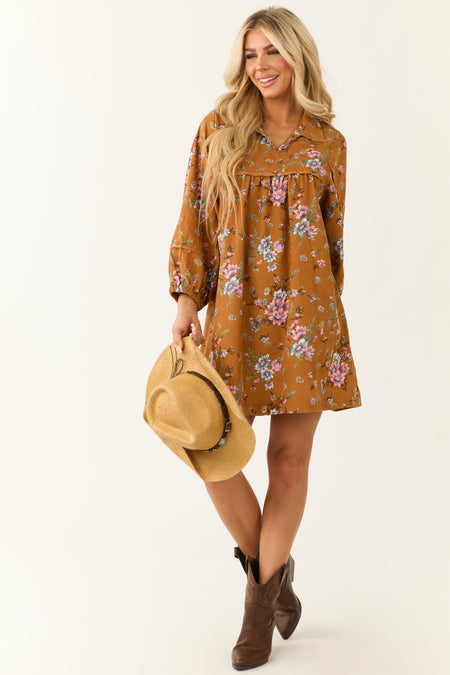 Sedona Floral Print Corduroy Collared Mini Dress