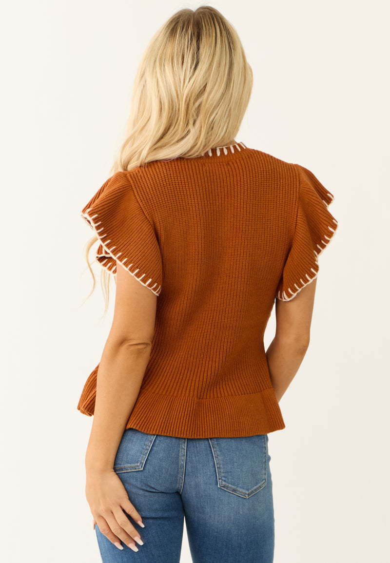 Sedona Floral Stitching Ruffle Sleeve Sweater