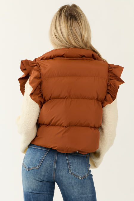 Sedona Ruffle Sleeve Zip Up Quilted Puffer Vest