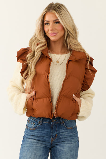 Sedona Ruffle Sleeve Zip Up Quilted Puffer Vest