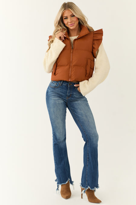 Sedona Ruffle Sleeve Zip Up Quilted Puffer Vest