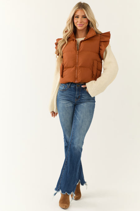 Sedona Ruffle Sleeve Zip Up Quilted Puffer Vest