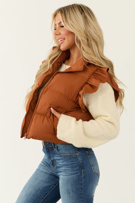 Sedona Ruffle Sleeve Zip Up Quilted Puffer Vest