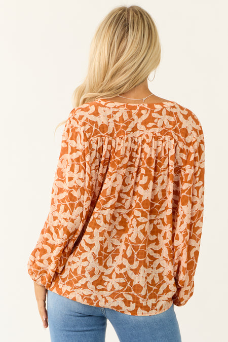 Sedona and Apricot Floral Print Buttoned Top