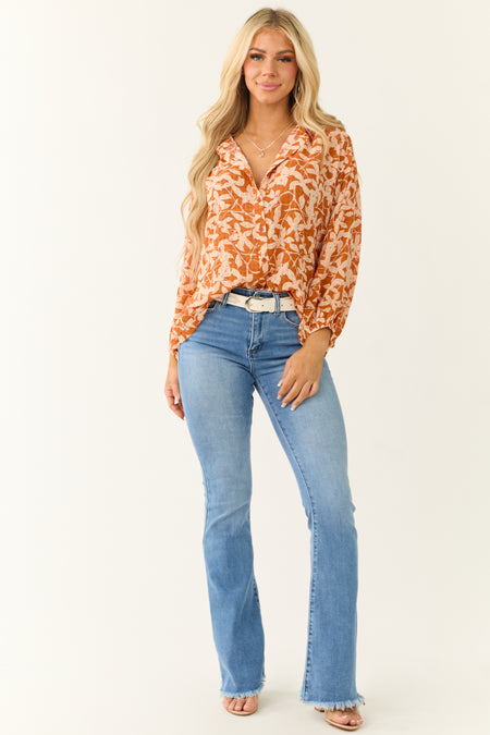 Sedona and Apricot Floral Print Buttoned Top