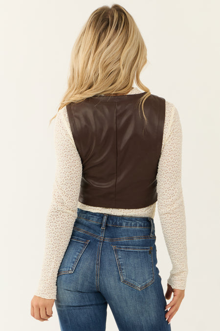 Sepia Faux Leather Button Up Cropped Vest