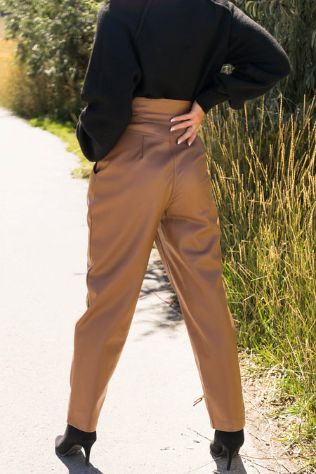 Sepia Faux Leather High Rise Straight Leg Pants