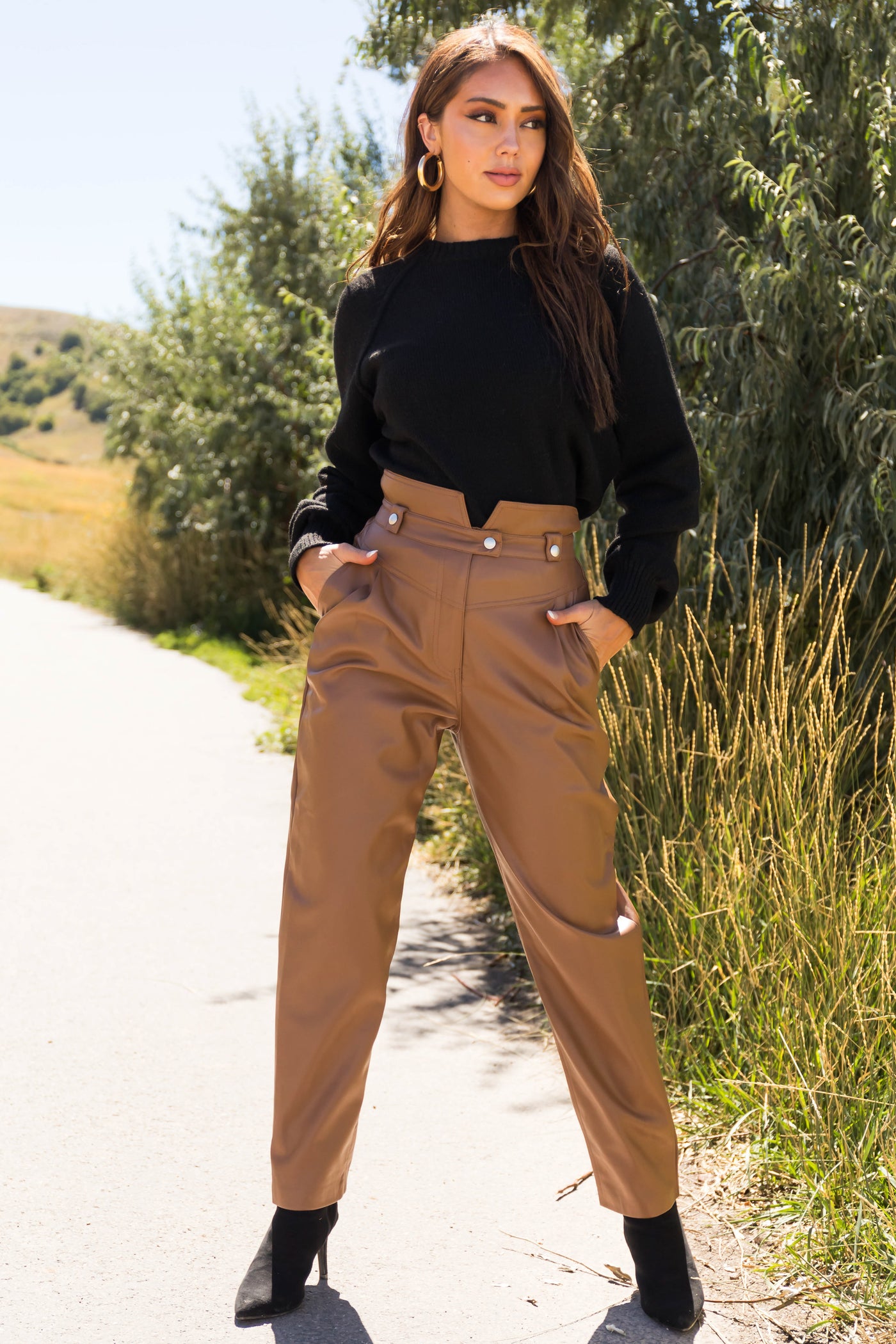 Straight-Leg High-Rise Faux Leather Pants