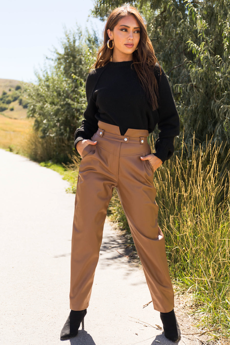 Sepia Faux Leather High Rise Straight Leg Pants