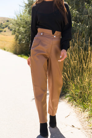 Sepia Faux Leather High Rise Straight Leg Pants