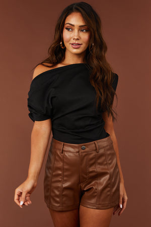 Sepia Faux Leather Seam Detail Shorts