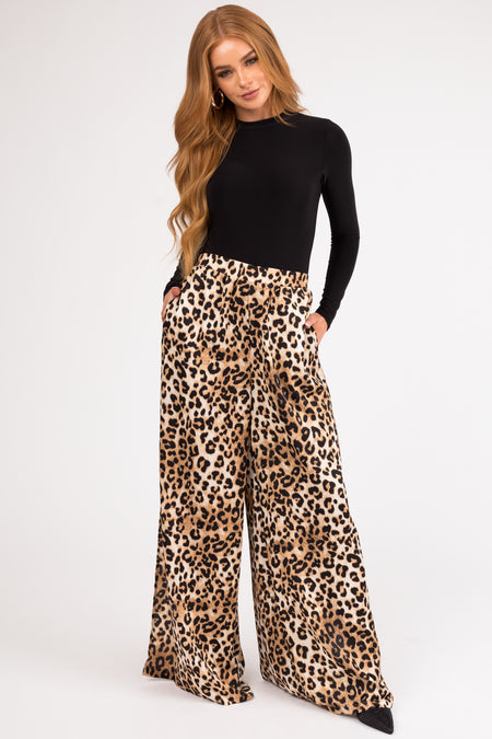 Sepia Leopard Print Flowy Slit Leg Pants