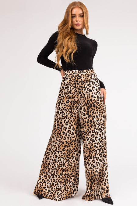 Sepia Leopard Print Flowy Slit Leg Pants