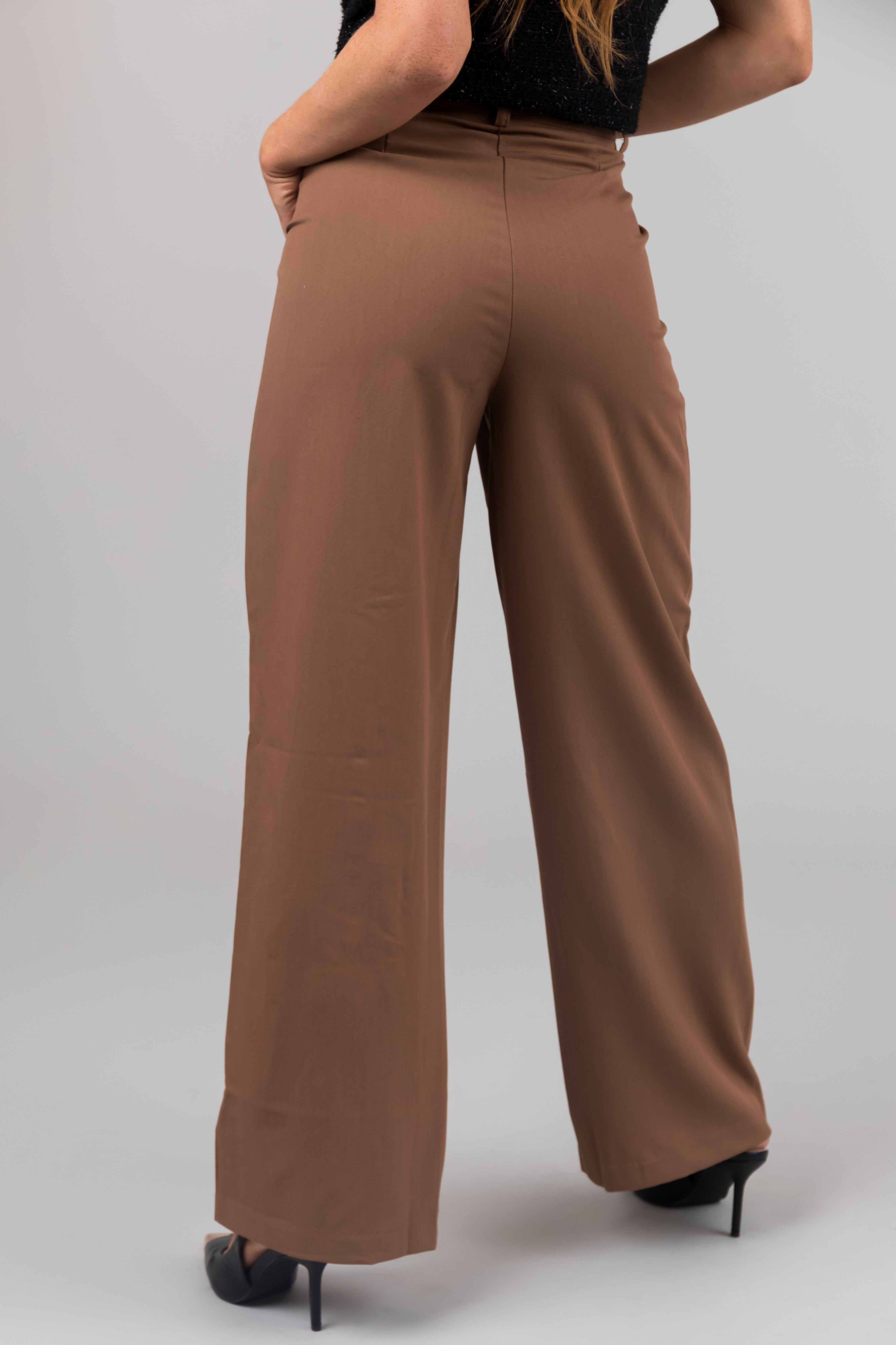 Sepia Pleated High Waisted Wide Leg Pants