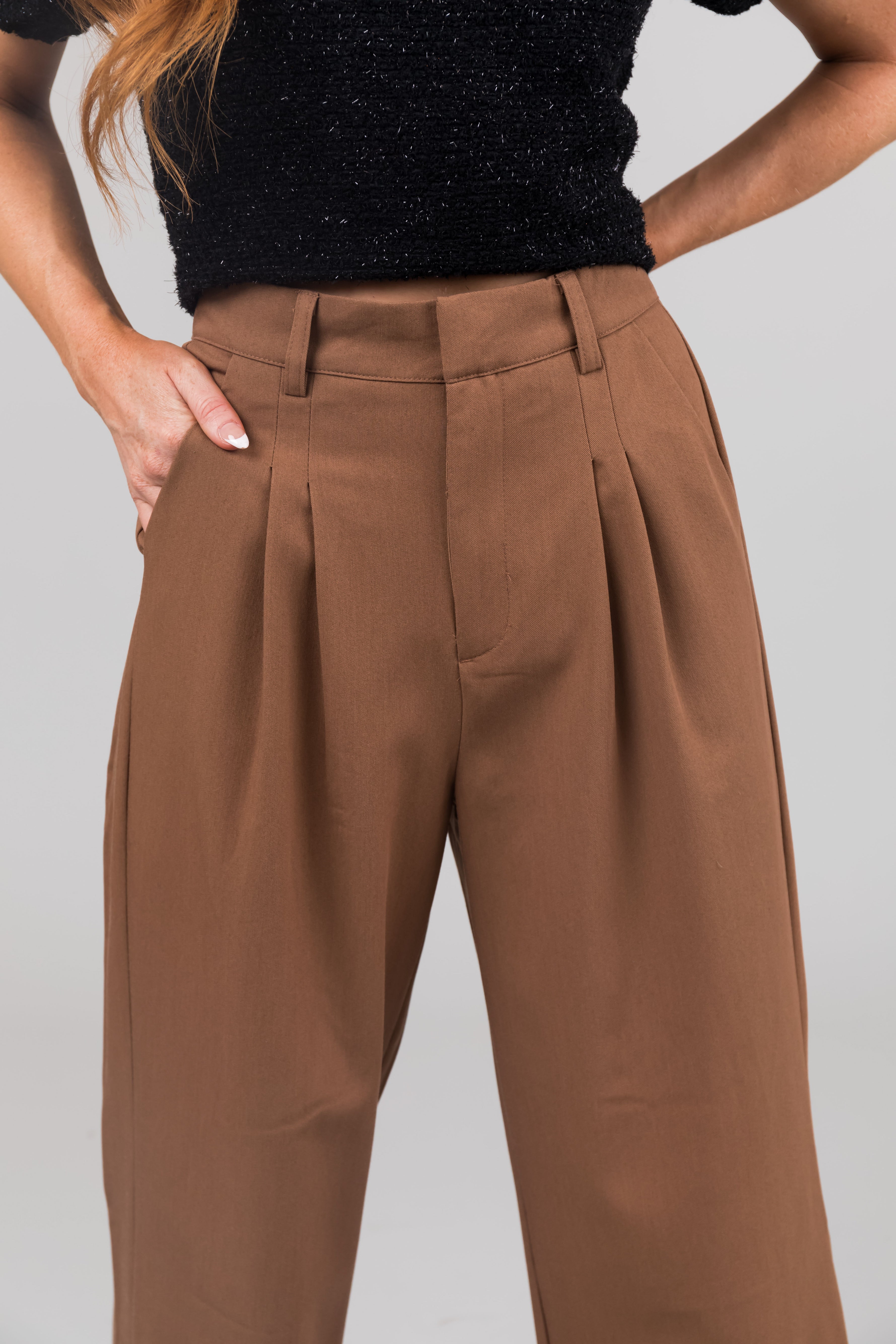 Sepia Pleated High Waisted Wide Leg Pants