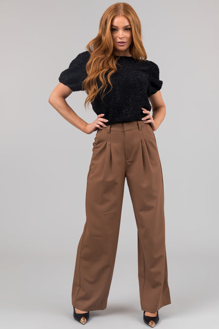 Sepia Pleated High Waisted Wide Leg Pants