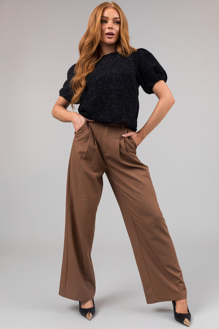 Sepia Pleated High Waisted Wide Leg Pants