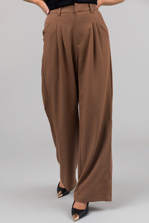 Sepia Pleated High Waisted Wide Leg Pants