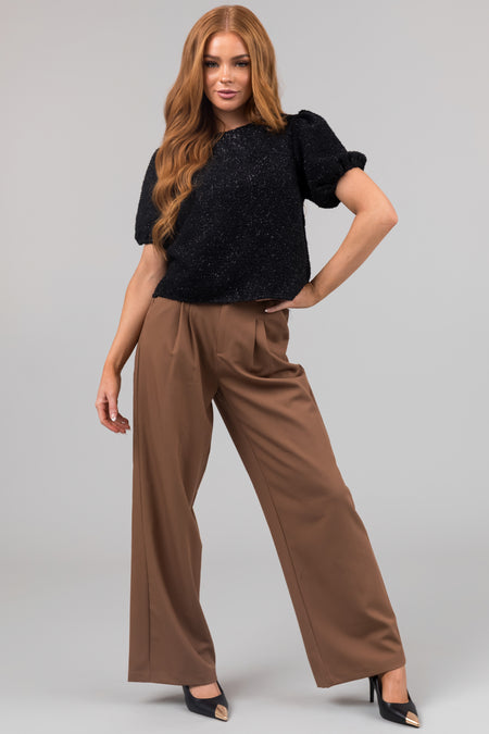 Sepia Pleated High Waisted Wide Leg Pants